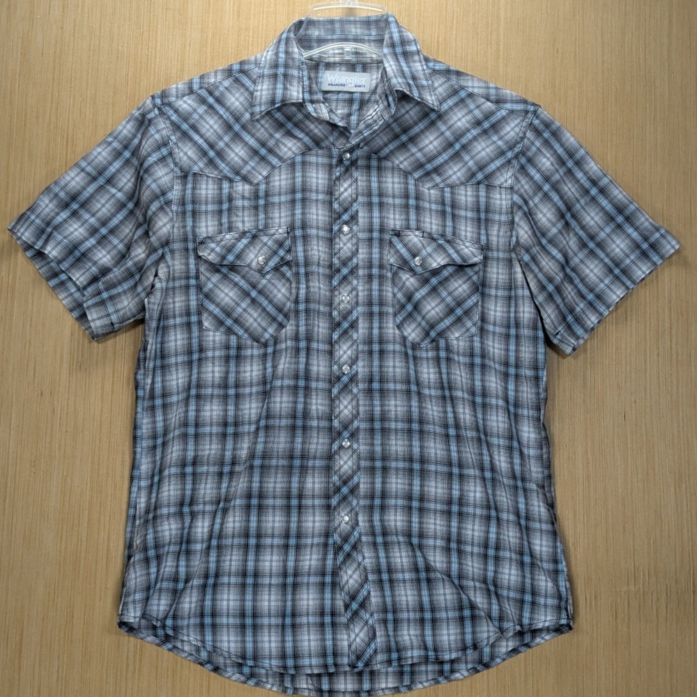 Wrangler Wrancher Plaid Western Shirt Pearl Snap Cowboy Rodeo Men's Large?
